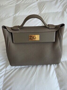 Hermes 24/24 29 Etoupe Clemence Leather Bag